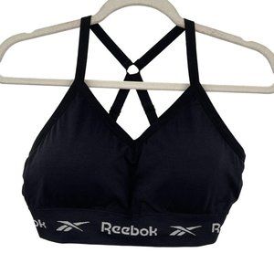 Reebok Womens XL Sports Bra Black Racerback Logo Padded Adjustable Strap